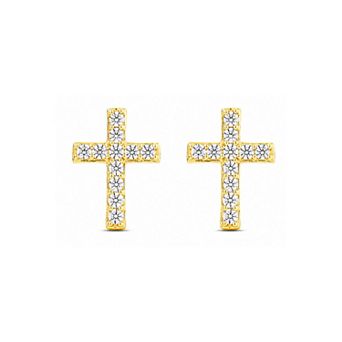 Made For You Gold Tone 1/6 Carat T.W. Lab-Grown Diamond Cross Stud Earrings