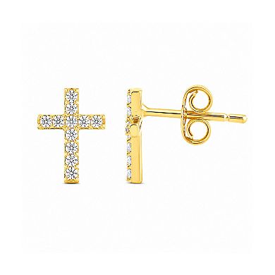 Made For You Gold Tone 1/6 Carat T.W. Lab-Grown Diamond Cross Stud Earrings