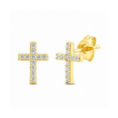 Made For You Gold Tone 1/6 Carat T.W. Lab-Grown Diamond Cross Stud Earrings