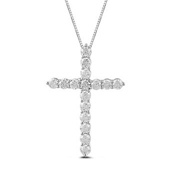 Made For You Sterling Silver 2 Carat T.W. Lab-Grown Diamond Cross Pendant Necklace