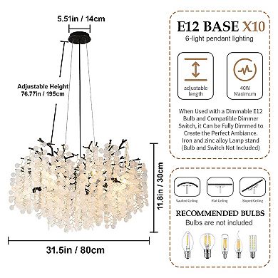 BAOURE Modern Glass Disc Tree Branch Chandelier Ten Light Dimmable Decorative Ceiling Pendant