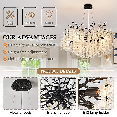 BAOURE Modern Glass Disc Tree Branch Chandelier Ten Light Dimmable Decorative Ceiling Pendant