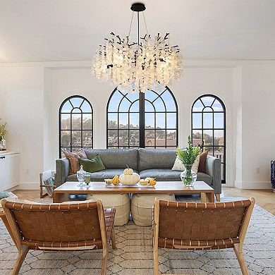 BAOURE Modern Glass Disc Tree Branch Chandelier Ten Light Dimmable Decorative Ceiling Pendant