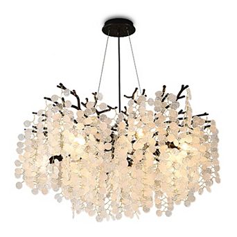 BAOURE Modern Glass Disc Tree Branch Chandelier Ten Light Dimmable Decorative Ceiling Pendant