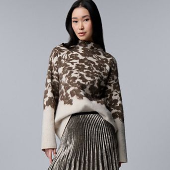 Women's Simply Vera Vera Wang Floral Jacquard Mockneck Sweater