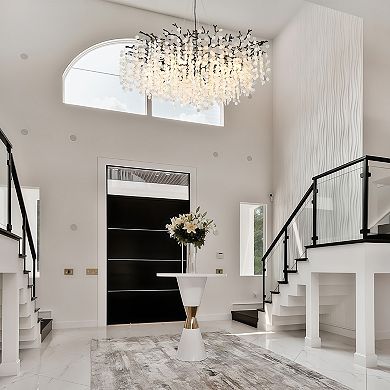 BAOURE Iron Tree Branch Chandelier Textured Glass Leaf Ceiling Fixture For Dining Room