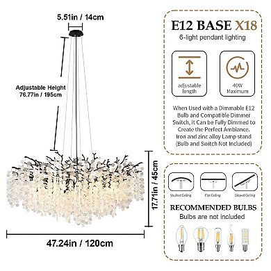 BAOURE Iron Tree Branch Chandelier Textured Glass Leaf Ceiling Fixture For Dining Room