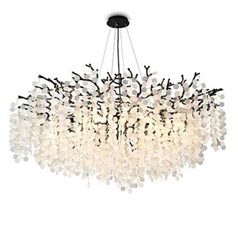 BAOURE Iron Tree Branch Chandelier Textured Glass Leaf Ceiling Fixture For Dining Room