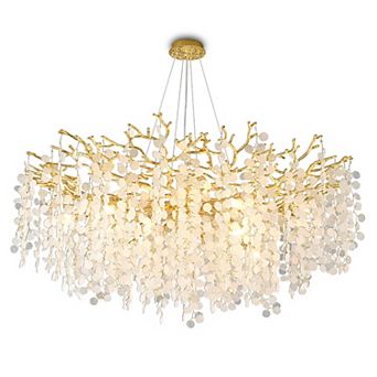 BAOURE Iron Tree Branch Chandelier Textured Glass Leaf Ceiling Fixture For Dining Room