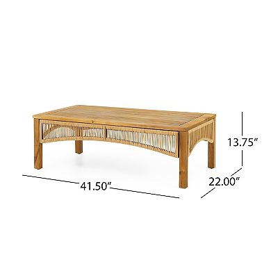 4-Piece Acacia Wood Patio Conversation Set with Wicker Accents, Coffee Table & Beige Cushions