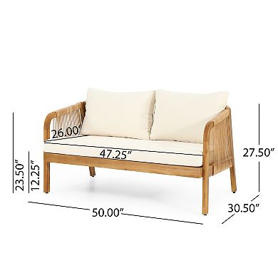4-Piece Acacia Wood Patio Conversation Set with Wicker Accents, Coffee Table & Beige Cushions