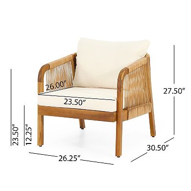 4-Piece Acacia Wood Patio Conversation Set with Wicker Accents, Coffee Table & Beige Cushions