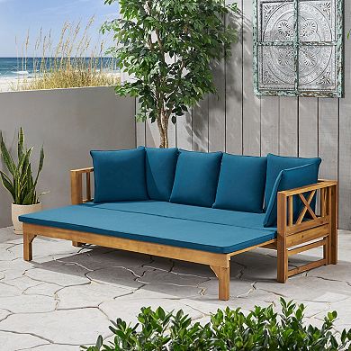 Outdoor Extendable Acacia Wood 3 Seater Sofa Daybed with X-Frame Details