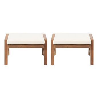 Acacia Wood Outdoor Ottomans with Cushion (Set of 2) Beige/Brown Footstools