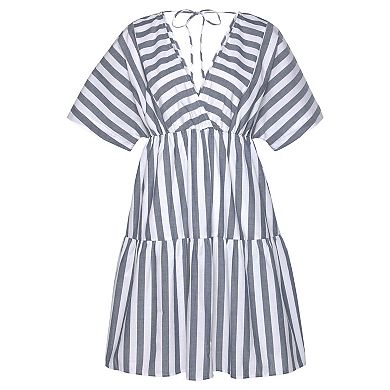 Lascana Women's Striped V-Neck Tiered Dress