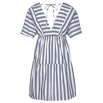 Lascana Women's Striped V-Neck Tiered Dress