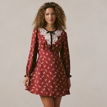 Women's LC Lauren Conrad Lace Trim Tie Neck Mini Dress