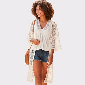 Lascana Women's Crochet Lace Long Cardigan