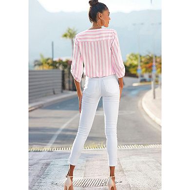 Lascana Women's Striped Tab Sleeve Blouse
