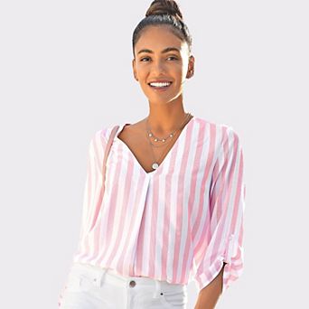 Lascana Women's Striped Tab Sleeve Blouse