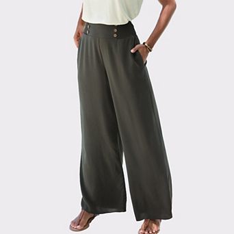 Lascana Women's Wide Leg Button Detail Pants