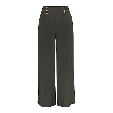 Lascana Women's Wide Leg Button Detail Pants