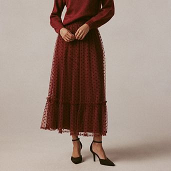 Women's LC Lauren Conrad Mesh Tiered Flocked Maxi Skirt