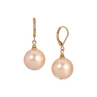 1928 Gold Tone Simulated Pearl Single Drop Earrings