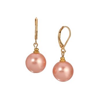 1928 Gold Tone Simulated Pearl Single Drop Earrings