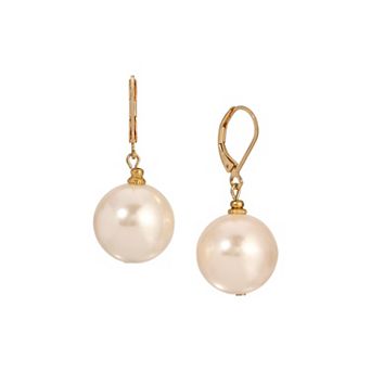 1928 Gold Tone Simulated Pearl Single Drop Earrings