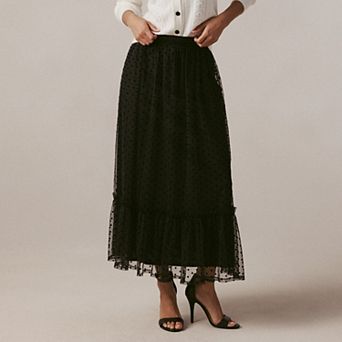 Petite LC Lauren Conrad Tiered Flocked High Rise Maxi Skirt