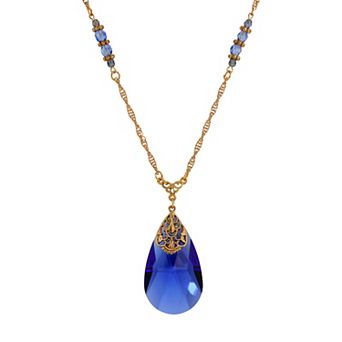 1928 Gold Tone Simulated Crystal Pendant Necklace