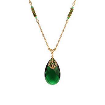 1928 Gold Tone Simulated Crystal Pendant Necklace