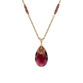 1928 Gold Tone Simulated Crystal Pendant Necklace