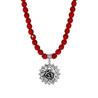 1928 Beaded Crystal Flower Pendant Necklace