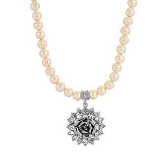 1928 Beaded Crystal Flower Pendant Necklace