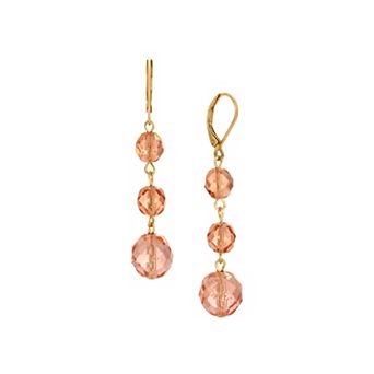 1928 Gold Tone Peach Bead Linear Earrings