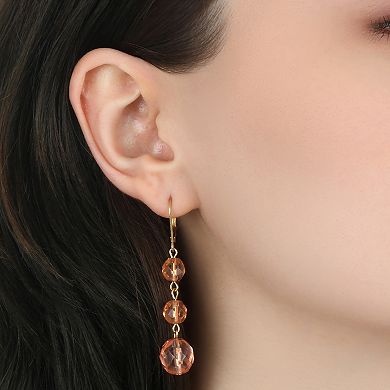 1928 Gold Tone Peach Bead Linear Earrings
