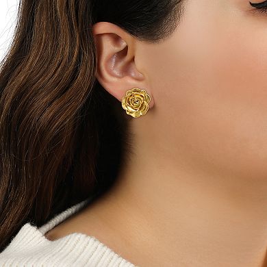 1928 Gold Tone Flower Button Earrings