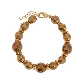 1928 Gold Tone Round Beaded Bracelet