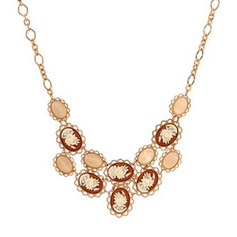 1928 Flower Cameo & Oval Simulated Pearl Necklace
