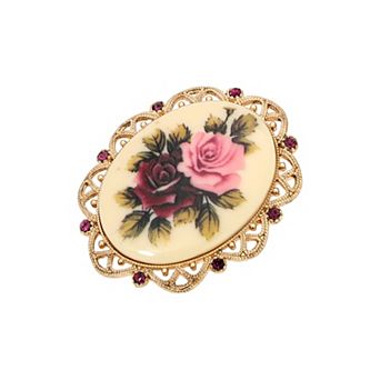 1928 Gold Tone Rose Brooch Pin