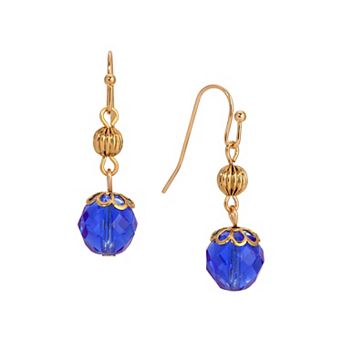 1928 Gold Tone Simulated Crystal Faceted Drop Earrings