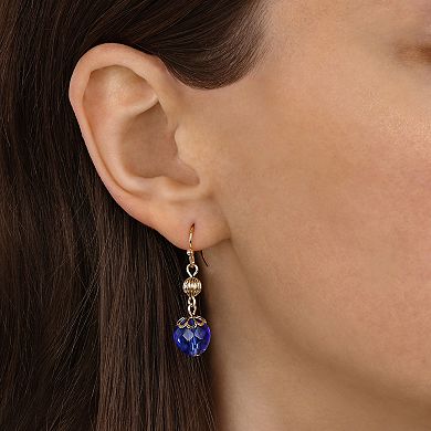 1928 Gold Tone Simulated Crystal Faceted Drop Earrings