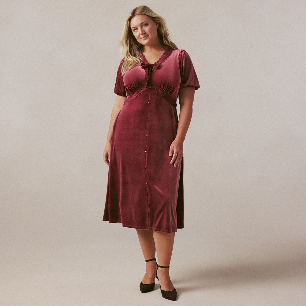 Plus Size LC Lauren Conrad Lace Trim Velvet Midi Dress