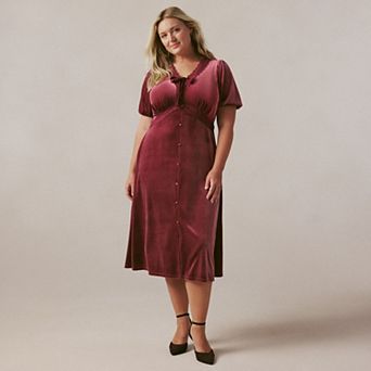 Plus Size LC Lauren Conrad Lace Trim Velvet Midi Dress