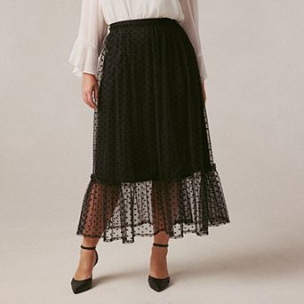 Plus Size LC Lauren Conrad Tiered Flocked Maxi Skirt