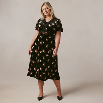 Plus Size LC Lauren Conrad Lace Trim Velvet Midi Dress