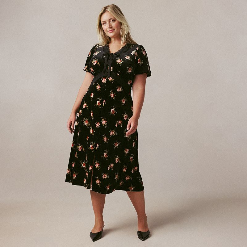 Plus Size LC Lauren Conrad Lace Trim Velvet Midi Dress