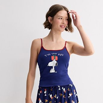 Juniors' Peanuts Snoopy I'm The Gift Christmas Slim Fit Cami Pajama Top